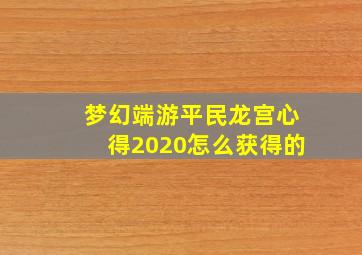 梦幻端游平民龙宫心得2020怎么获得的