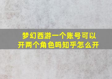 梦幻西游一个账号可以开两个角色吗知乎怎么开