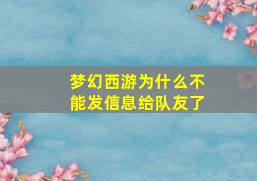 梦幻西游为什么不能发信息给队友了