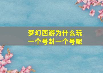 梦幻西游为什么玩一个号封一个号呢