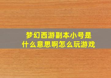 梦幻西游副本小号是什么意思啊怎么玩游戏