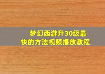 梦幻西游升30级最快的方法视频播放教程