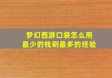 梦幻西游口袋怎么用最少的钱刷最多的经验