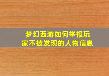 梦幻西游如何举报玩家不被发现的人物信息