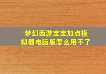 梦幻西游宝宝加点模拟器电脑版怎么用不了