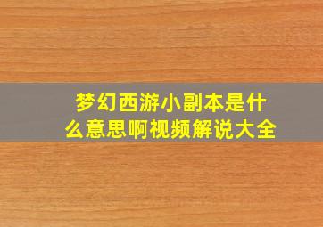 梦幻西游小副本是什么意思啊视频解说大全