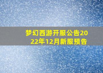 梦幻西游开服公告2022年12月新服预告