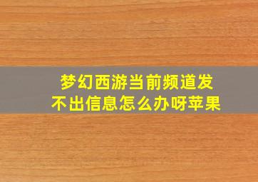 梦幻西游当前频道发不出信息怎么办呀苹果