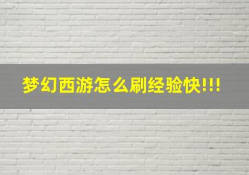 梦幻西游怎么刷经验快!!!