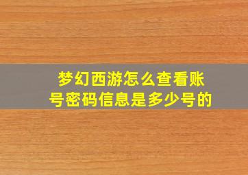 梦幻西游怎么查看账号密码信息是多少号的