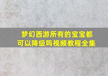 梦幻西游所有的宝宝都可以降级吗视频教程全集