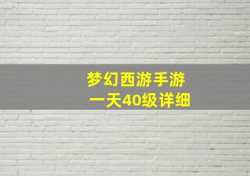 梦幻西游手游一天40级详细