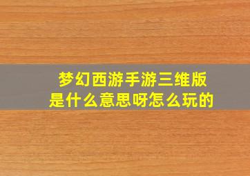 梦幻西游手游三维版是什么意思呀怎么玩的