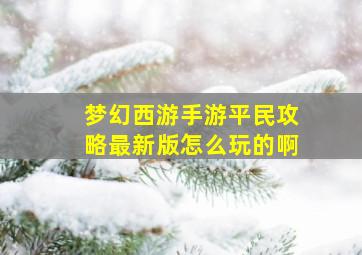 梦幻西游手游平民攻略最新版怎么玩的啊