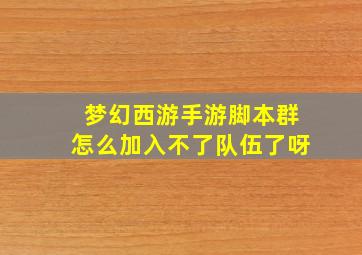 梦幻西游手游脚本群怎么加入不了队伍了呀