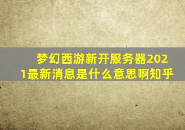 梦幻西游新开服务器2021最新消息是什么意思啊知乎