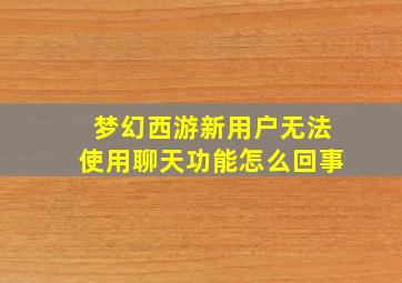 梦幻西游新用户无法使用聊天功能怎么回事