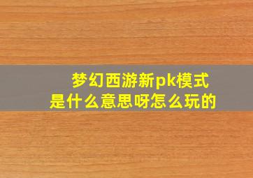 梦幻西游新pk模式是什么意思呀怎么玩的