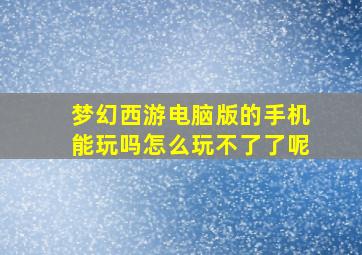 梦幻西游电脑版的手机能玩吗怎么玩不了了呢