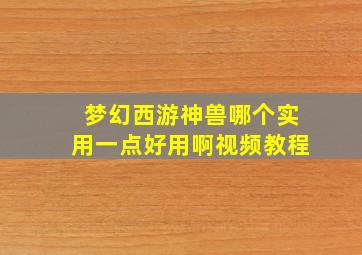 梦幻西游神兽哪个实用一点好用啊视频教程