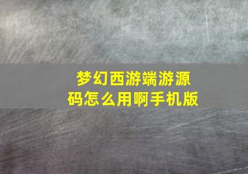 梦幻西游端游源码怎么用啊手机版