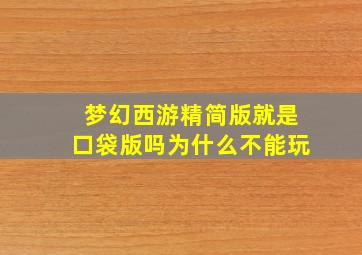 梦幻西游精简版就是口袋版吗为什么不能玩