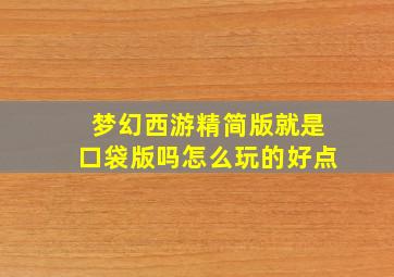 梦幻西游精简版就是口袋版吗怎么玩的好点