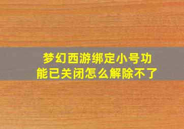 梦幻西游绑定小号功能已关闭怎么解除不了