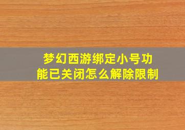 梦幻西游绑定小号功能已关闭怎么解除限制