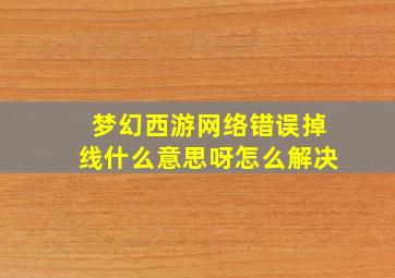 梦幻西游网络错误掉线什么意思呀怎么解决