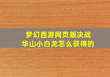 梦幻西游网页版决战华山小白龙怎么获得的