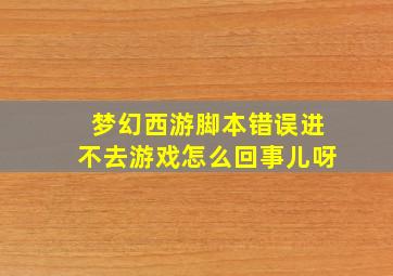 梦幻西游脚本错误进不去游戏怎么回事儿呀