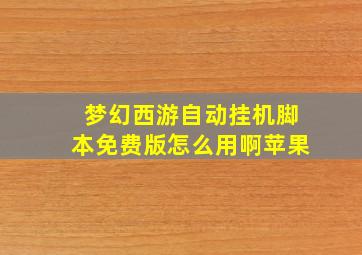 梦幻西游自动挂机脚本免费版怎么用啊苹果