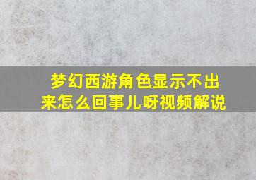 梦幻西游角色显示不出来怎么回事儿呀视频解说