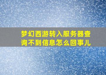 梦幻西游转入服务器查询不到信息怎么回事儿