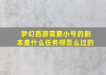 梦幻西游需要小号的副本是什么任务呀怎么过的