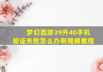 梦幻西游39升40手机验证失败怎么办啊视频教程