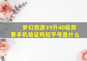 梦幻西游39升40级需要手机验证吗知乎号是什么