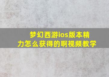 梦幻西游ios版本精力怎么获得的啊视频教学