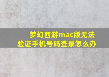 梦幻西游mac版无法验证手机号码登录怎么办