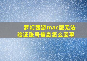 梦幻西游mac版无法验证账号信息怎么回事