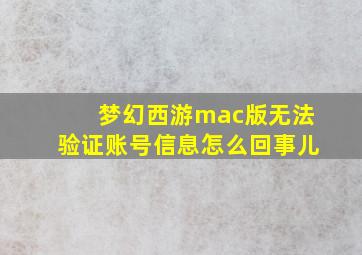 梦幻西游mac版无法验证账号信息怎么回事儿