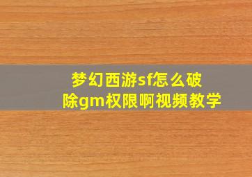 梦幻西游sf怎么破除gm权限啊视频教学