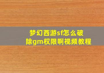 梦幻西游sf怎么破除gm权限啊视频教程