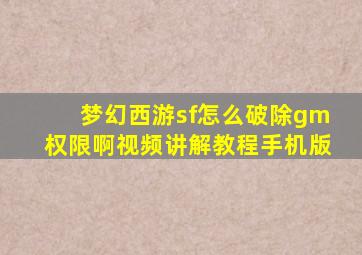 梦幻西游sf怎么破除gm权限啊视频讲解教程手机版