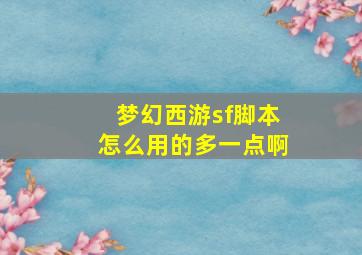 梦幻西游sf脚本怎么用的多一点啊