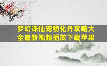 梦幻诛仙宠物化丹攻略大全最新视频播放下载苹果