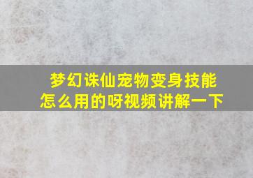 梦幻诛仙宠物变身技能怎么用的呀视频讲解一下