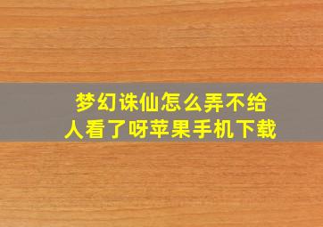 梦幻诛仙怎么弄不给人看了呀苹果手机下载