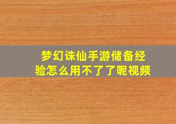 梦幻诛仙手游储备经验怎么用不了了呢视频